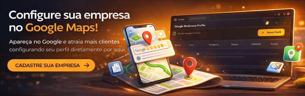 Ilustração: Google Maps e Business Profile em smartphone e notebook.